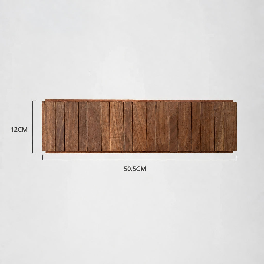 Wooden hook with dimensions and installation tools on a white background