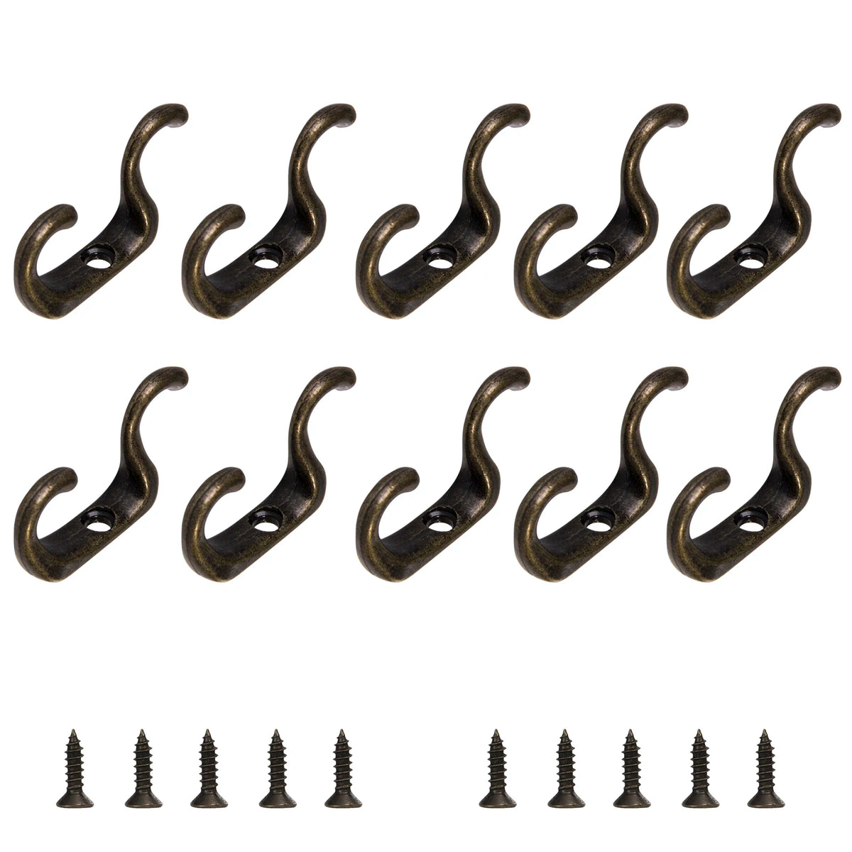Mini Double Hooks in Antique Bronze Finish (Set of 10)