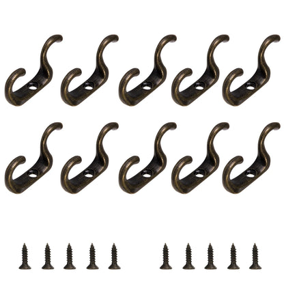 Mini Double Hooks in Antique Bronze Finish (Set of 10)