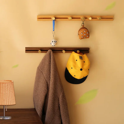 Wooden Wall Coat Rack with Sliding Gold-Tone Hooks