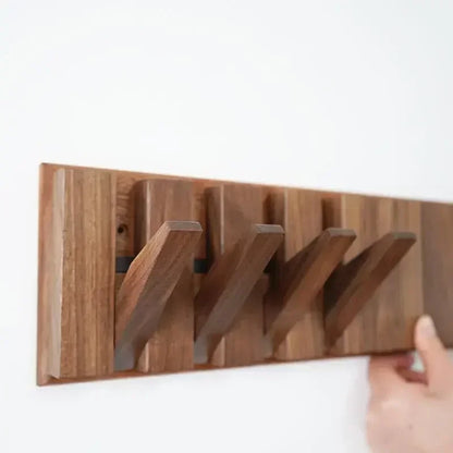 Piano Key Wooden Wall Coat Rack with Fold-Down Hooks