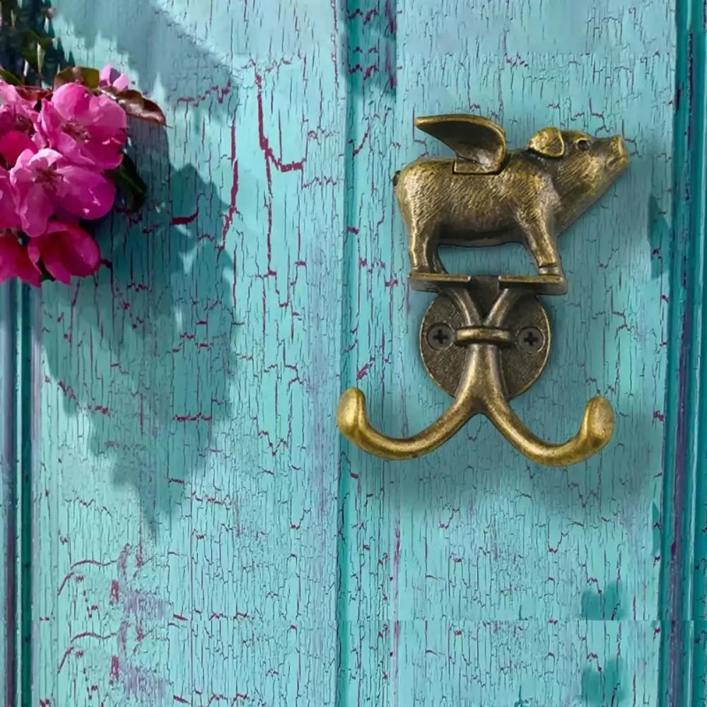 Flying Pig Wall Hook in Antique Bronze Finish