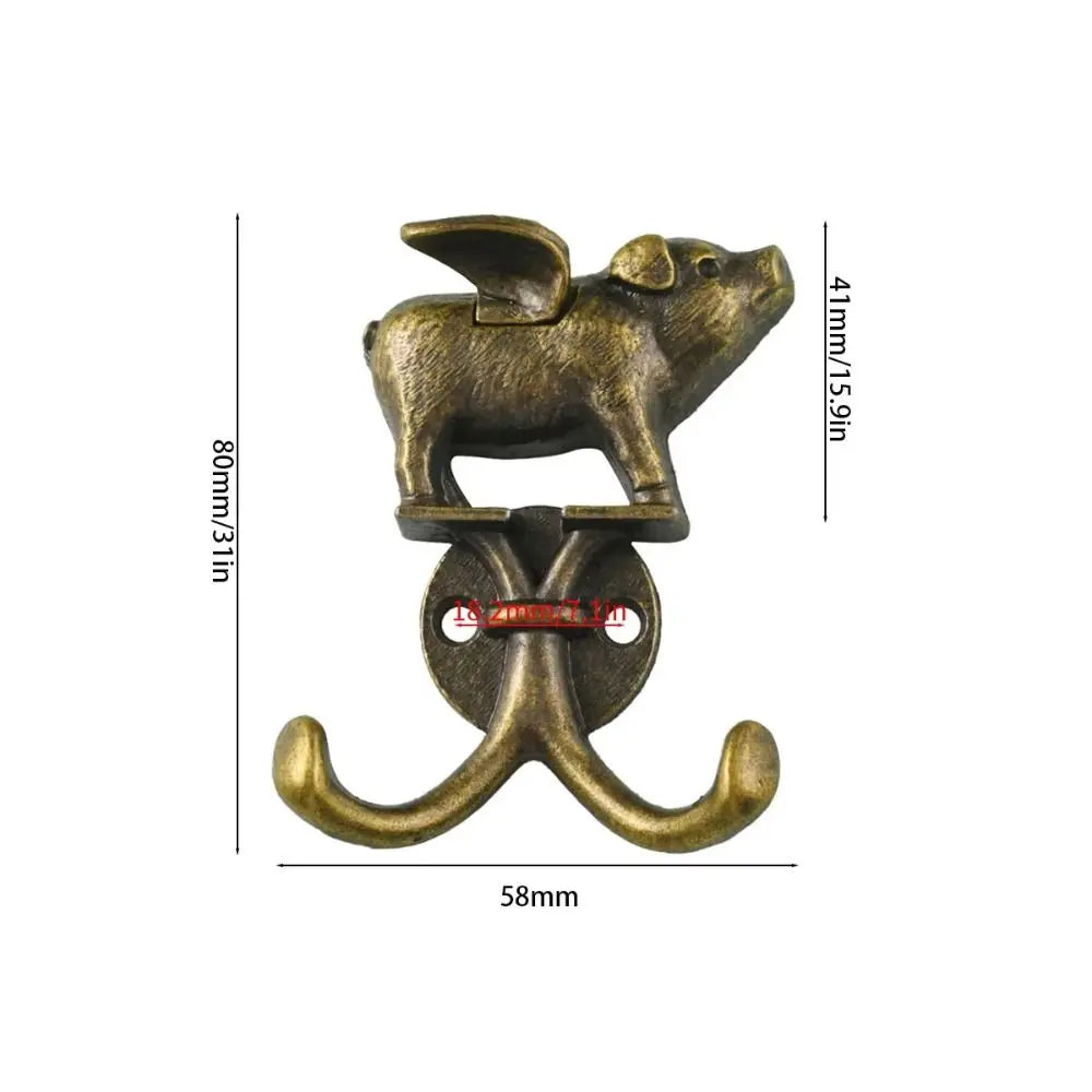 Flying Pig Wall Hook in Antique Bronze Finish