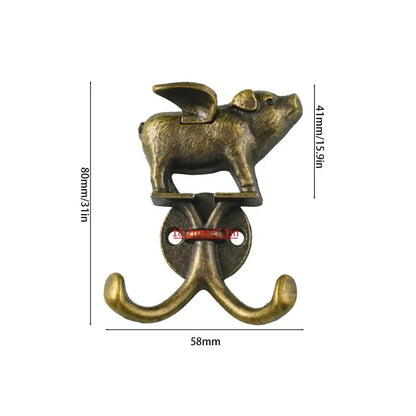 Flying Pig Wall Hook in Antique Bronze Finish