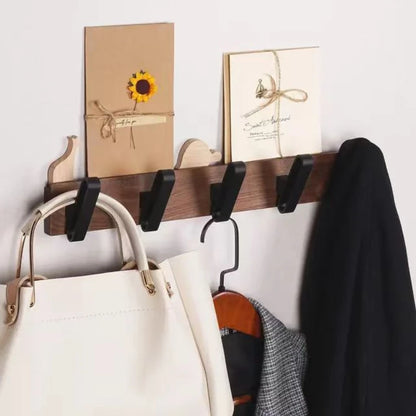 Wooden Wall Coat Rack with Metal Hooks