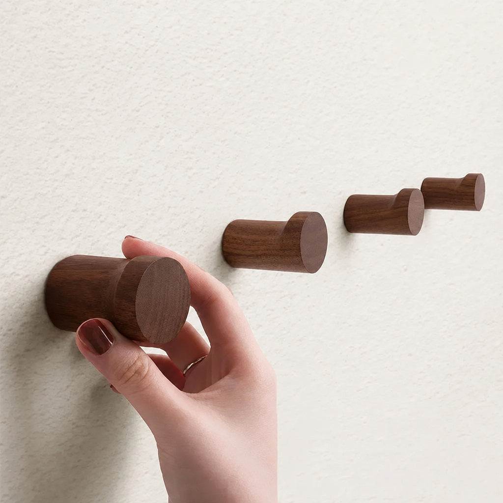 Round Wooden Peg Hooks, Set of 1, 2 or 4