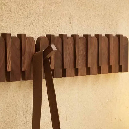 Rounded Piano Key Wooden Coat Rack with Fold-Down Hooks