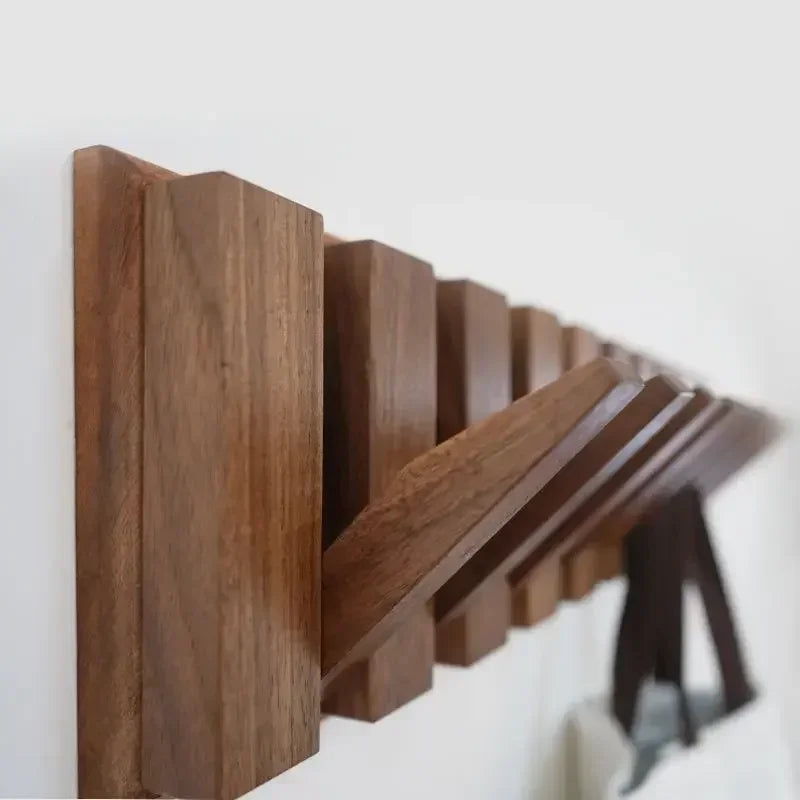 Piano Key Wooden Wall Coat Rack with Fold-Down Hooks
