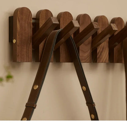 Rounded Piano Key Wooden Coat Rack with Fold-Down Hooks