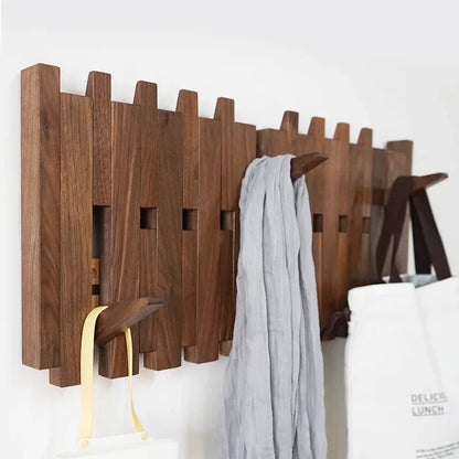 Double Row Piano Key Wooden Coat Rack with Fold-Down Hooks
