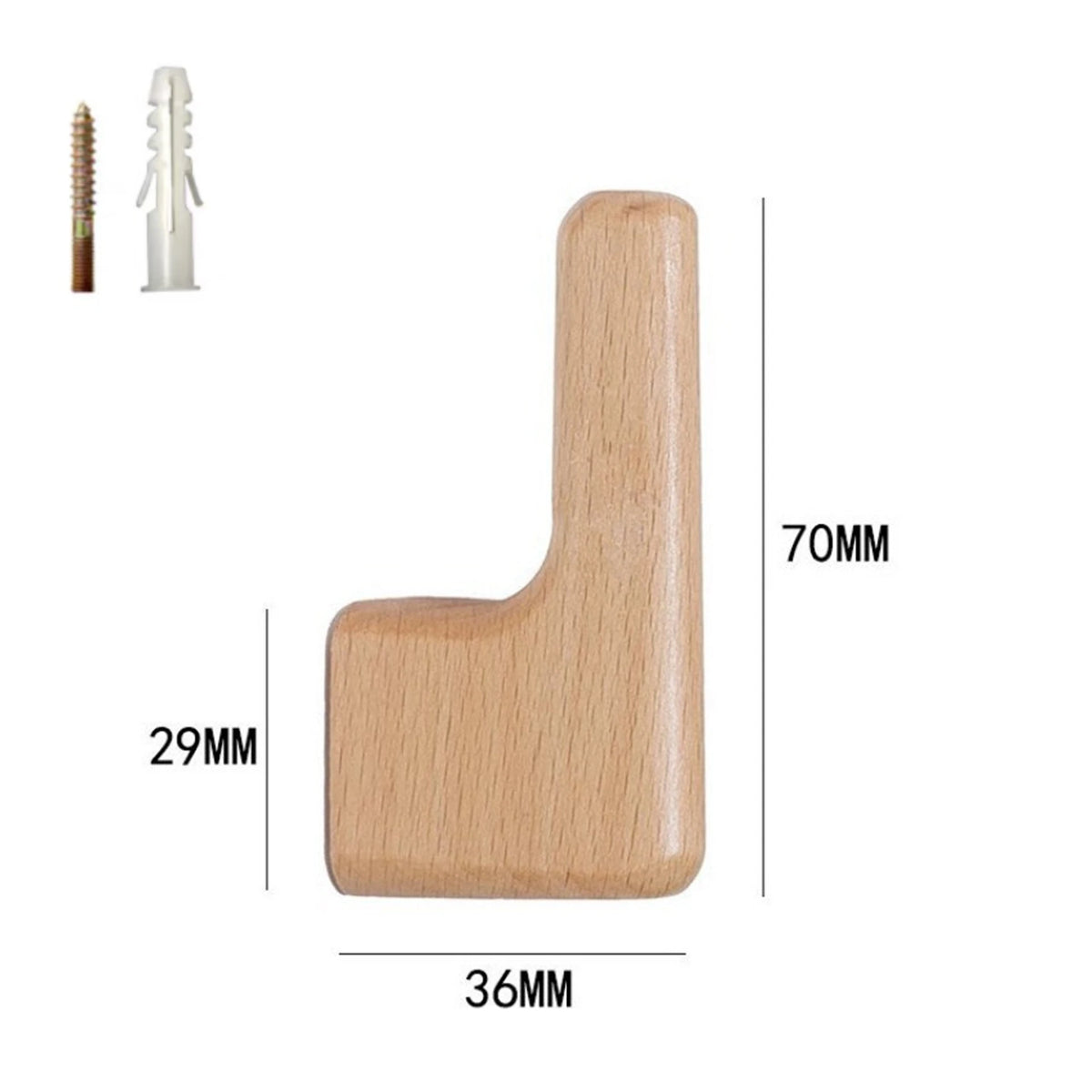 L-Shaped Wooden Wall Hooks, Single or Set of 4