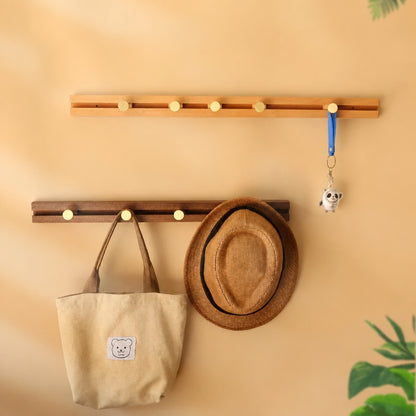 Wooden Wall Coat Rack with Sliding Gold-Tone Hooks