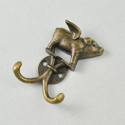 Flying Pig Wall Hook in Antique Bronze Finish