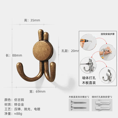 Vintage Metal Wall Hook in Antique Bronze Finish