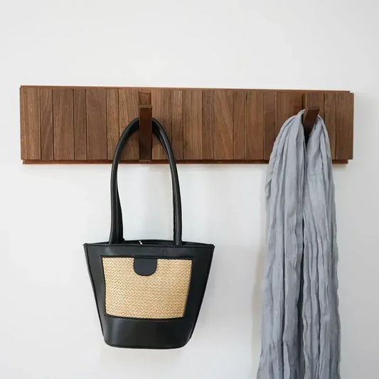 Piano Key Wooden Wall Coat Rack with Fold-Down Hooks