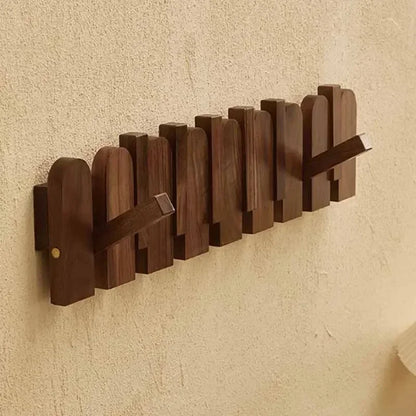 Rounded Piano Key Wooden Coat Rack with Fold-Down Hooks