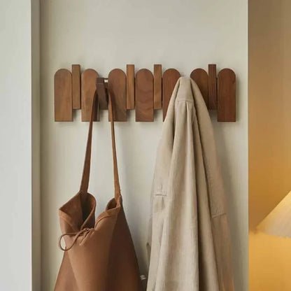 Rounded Piano Key Wooden Coat Rack with Fold-Down Hooks