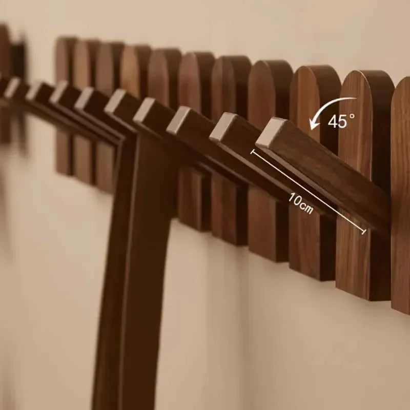 Rounded Piano Key Wooden Coat Rack with Fold-Down Hooks