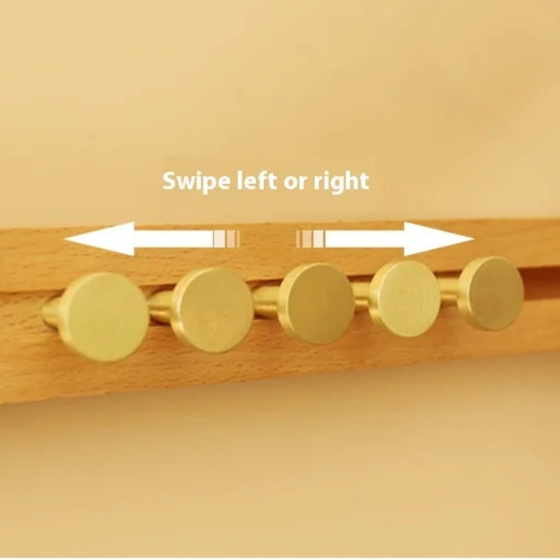Wooden Wall Coat Rack with Sliding Gold-Tone Hooks