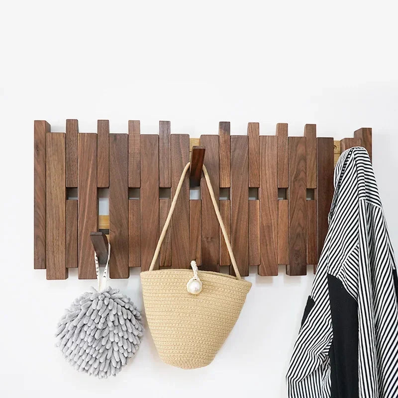 Double Row Piano Key Wooden Coat Rack with Fold-Down Hooks
