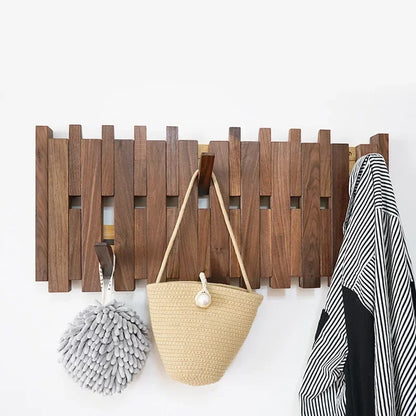 Double Row Piano Key Wooden Coat Rack with Fold-Down Hooks