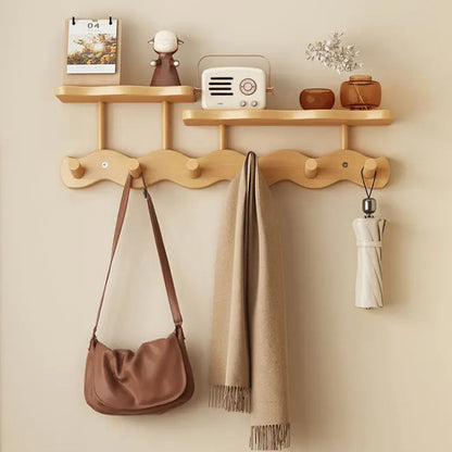 Wavy Bamboo Wall Coat Rack with Optional Shelf