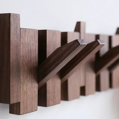 Staggered Piano Key Wooden Coat Rack with Fold-Down Hooks