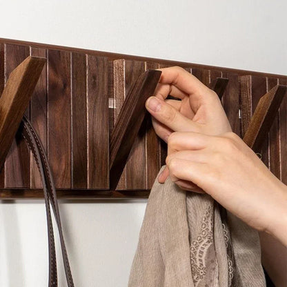Piano Key Wooden Wall Coat Rack with Fold-Down Hooks
