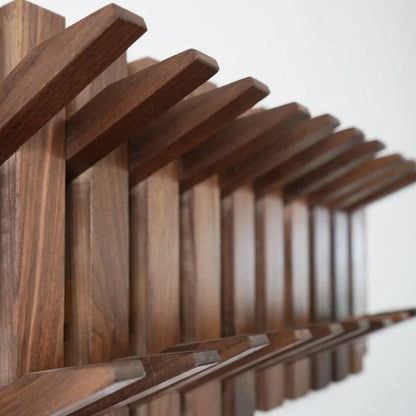 Double Row Piano Key Wooden Coat Rack with Fold-Down Hooks