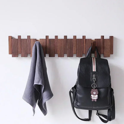 Staggered Piano Key Wooden Coat Rack with Fold-Down Hooks