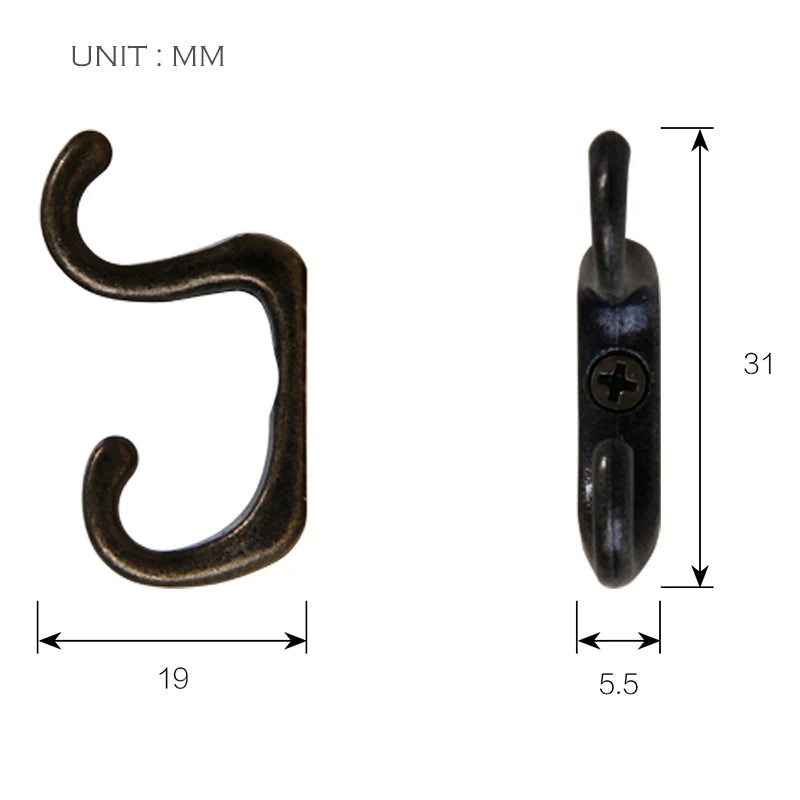 Mini Double Hooks in Antique Bronze Finish (Set of 10)
