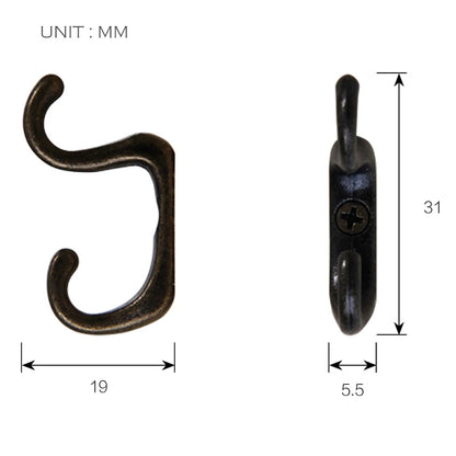 Mini Double Hooks in Antique Bronze Finish (Set of 10)